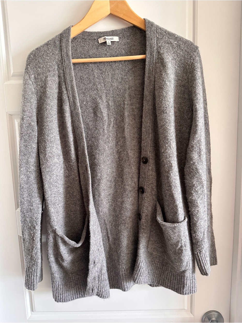 Madewell Heather Gray Open-Front Button Cardigan